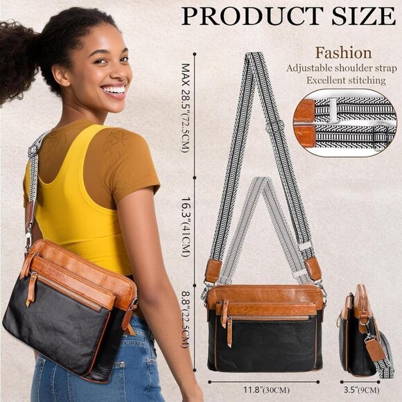 Small Leather Crossbody Bag Women Compact Travel Purses Organizer - Picture 2 of 7